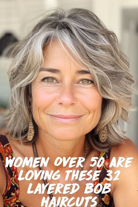 Older women love the Shaggy Bob with Layers for a reason! This cool, textured cut adds tons of style and works with all hair types. It’s the perfect way to embrace your natural waves or curls and look awesome. Save this for your next layered bob haircut inspiration for women over 50! Medium Length Hair With Layers Gray, Medium Length Hair With Layers Highlight, Gray Shaggy Bob Hairstyles, Older Women Wavy Hairstyles, Textured Bob Grey Hair, Stylish Gray Hairstyles, Shaggy Bob Short Hair, Layered Gray Hair Styles, Textured Bob Haircut For Fine Hair