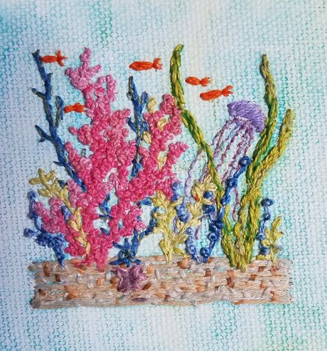 Kelp Embroidery, Embroidered Seaweed, Realism Embroidery, Embroidery Starfish, Reef Embroidery, Starfish Embroidery, Jellyfish Embroidery, Ocean Embroidery, Coral Embroidery