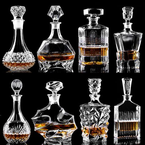 Crystal Glass Wine Red Bottle  Wine Decanter Whiskey Liqour Pourer Home Bar Vodka Beer Bottle Jar Whiskey Decanter Set, House Bar, Red Wine Bottle, Alcohol Bottles, Cigars And Whiskey, Whiskey Decanter, Decanter Set, Crystal Decanter, Decanters