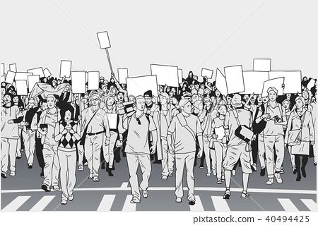 People marching on street with blank signs Protest Illustration, Crowd Drawing, Stylized Drawing, Project Cover Page, Adobe Illustrator Graphic Design, Comic Tutorial, Military Drawings, Blank Sign, Zine Design