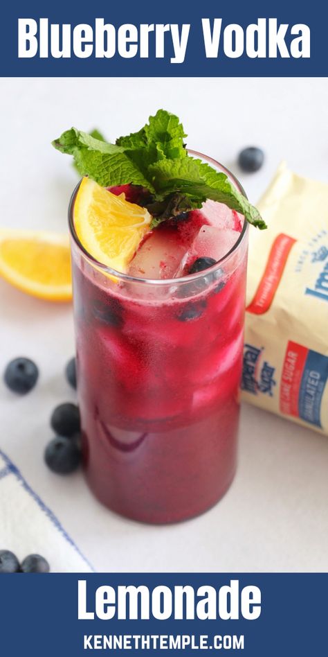 Blueberry Vodka Lemonade: This blueberry vodka lemonade is flavored with an easy blueberry simple syrup just add vodka for the perfect cocktail! Simply Blueberry Lemonade Cocktail, Alcohol Summer Drinks, Blueberry Vodka Drinks, Summer Drinks Easy, Anniversary Meals, Alcoholic Lemonade, Summer Drinks Alcohol Recipes, Lemonade Cocktail Recipe, Blueberry Simple Syrup