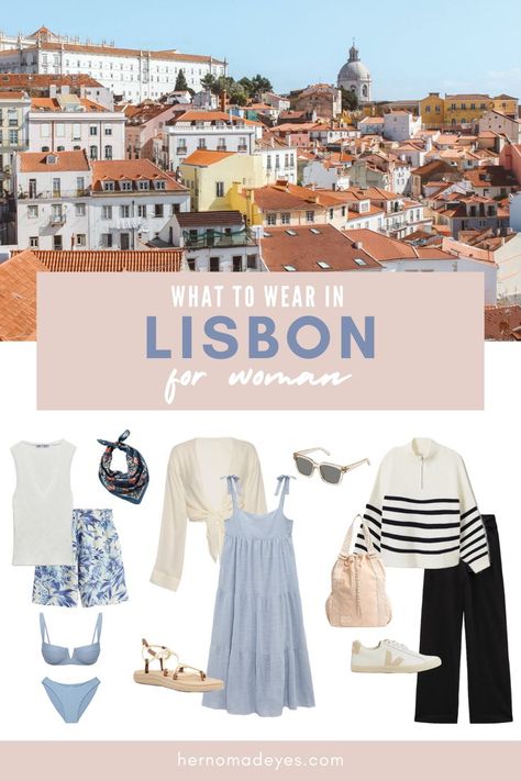 What To Wear In Lisbon, Summer Trip Outfits, Lisbon Summer, Travel Capsule Wardrobe Spring, Spring Holiday Outfit, Portugal Clothes, Summer Travel Style, Summer Outfits Travel, Travel Capsule Wardrobe Summer