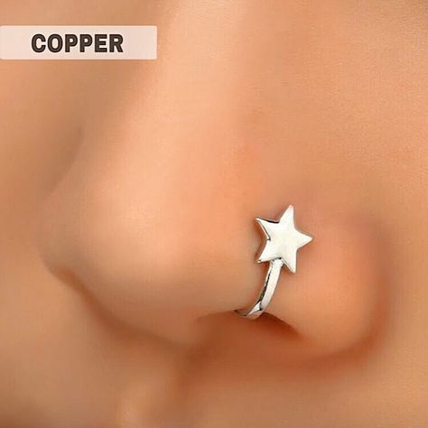 Fake Nose Piercing Nose Cuff Copper Silver Tone 5-Pointed Star Charm Size L 7/16” X W 1/4” X D 5/16” Fading / Tarnish Resistant Durable Single | Asymmetric Wearing No Piercing Required Lightweight 1 Pc / Lot Condition Nwt Mix & Match 3 Listings For $18 Queendomjewelry Btq 8k+ Sold Items 600+ Available Listings 4.9 Rating Fashion Costume Fake Faux Simulated Vegan Brand Basic Casual Metal Metallic Clip On Wrap Smooth Shiny Glossy Glistening Chic Gift Elegant Rhodium Platinum Feminine Stylish Class Cool Nostril Piercings, Star Nose Ring Hoop, Nose Peicerings, Fake Piercings Nose, Nose Piercing Women, Star Nose Piercing, Fake Nose Cuff, Fake Nose Piercing, Star Simple