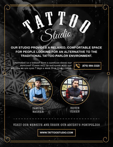 Tattoo Fly, Studio Images, Full Tattoo, Make A Flyer, Tattoo Posters, Omerta Tattoo, Cowgirl Art, Marketing Flyers, B Tattoo