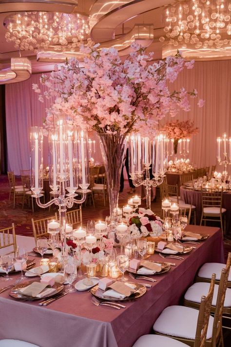 Cherry Blossom Wedding Centerpieces, Pink Cherry Blossom Wedding, Cherry Blossom Wedding Decor, Cherry Blossom Centerpiece, Andrea Eppolito, Cherry Blossom Wedding Theme, Quince Themes, Cherry Blossom Theme, Blossom Wedding