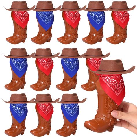 PRICES MAY VARY. plastic, felt, polyester, PVC Nice Combination: package includes 12 cowboy boot cups, 12 mini brown cowboy hats, 6 red paisley bandanas and 6 blue paisley bandanas, sufficient quantity and eye-catching combination for beverages, bring you and your guests unlimited fun at the party, these cowboy party favors are suitable for cowboy party, cowboy role play and birthday decoration Practical Design: each cowboy cup is equipped with a straw which is long enough to reach the bottom of Dollar Tree Cowboy Party, Mini Cowboy Hats, Cowboy Party Favors, Rodeo Birthday Party, Mini Cowboy Hat, Mini Cowboy, Rodeo Birthday Parties, Brown Cowboy Hat, Cowboy Birthday Party