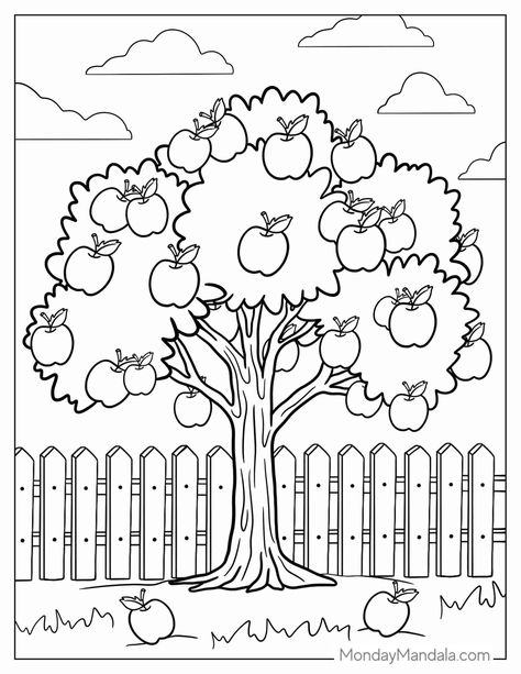 Trees Colouring Pages, Apple Tree Coloring Page Free Printable, Apple Tree Coloring Page, Tree Colouring Pages, Apple Tree Printable, Tree Coloring Pages Free Printable, Trees Coloring Pages, Apple Tree Drawing, Tree Drawing For Kids