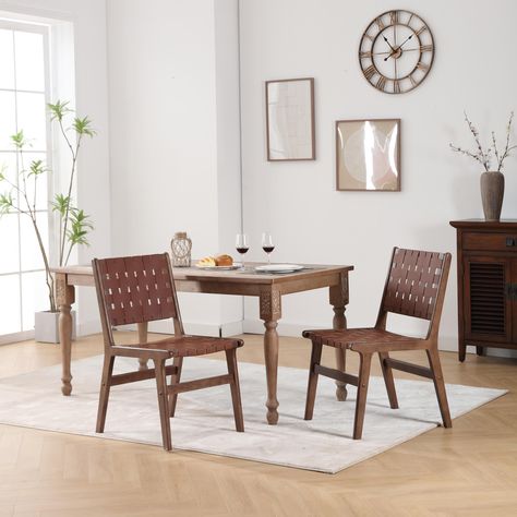 High-quality materials: this dining chair uses the back of saddle leather to give people a sense of luxury. Saddle leather is not only beautiful in appearance, but also easy to clean and care for. Woven Door, Woven Dining Chairs, Dining Room And Living Room, Wood Side Chair, Brown Living Room, Door Panels, Wood Dining Chairs, Leather Dining Chairs, Saddle Leather