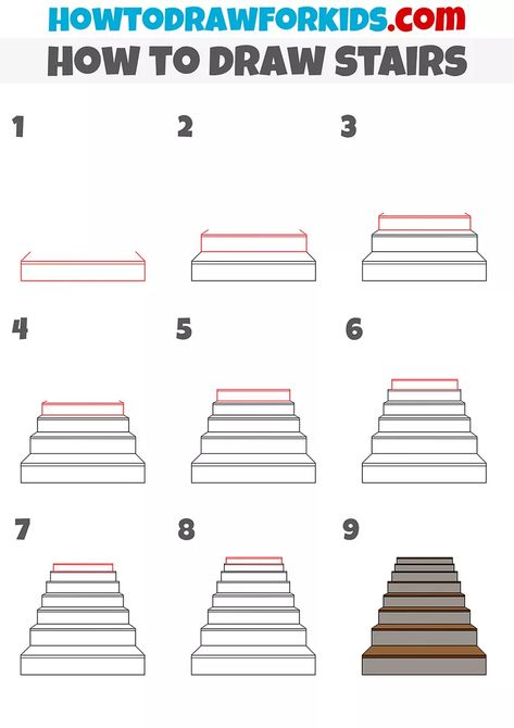 Draw Stairs Perspective, Stairs Drawing Tutorial, How To Draw Steps To A House, How To Draw Stairs Front View, How To Draw A Clock Step By Step, How To Draw Stairs Step By Step Easy, How To Draw A Staircase, How To Draw Stairs Perspective, Staircase Drawing Easy