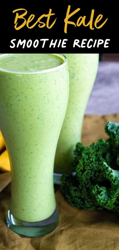 Best Kale Smoothie Recipe Kale Drink, Blueberry Kale Smoothie, Recipes Plant Based, Kale Smoothie Recipes, Plant Based Smoothies, Spinach Smoothie Recipes, Vegan Smoothie Recipes, Smoothies Healthy, Veggie Smoothies