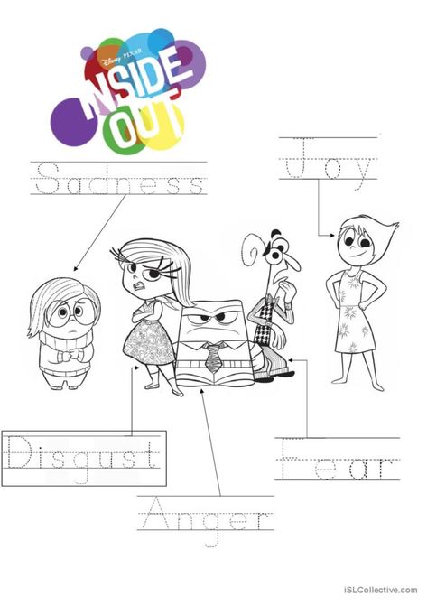 Colour in and trace feelings inspired by the 'Inside out' movie :) This is aimed at younger learners who cannot yet write. The vocabulary included is: Anger, Disgust, Joy, Fear and Sadness. Inside Out Worksheets, Superman Coloring Pages, Body Parts For Kids, Batman Coloring Pages, Inside Out Emotions, Feelings Activities, Emotions Activities, Creative Teaching Press, Social Emotional Learning Activities