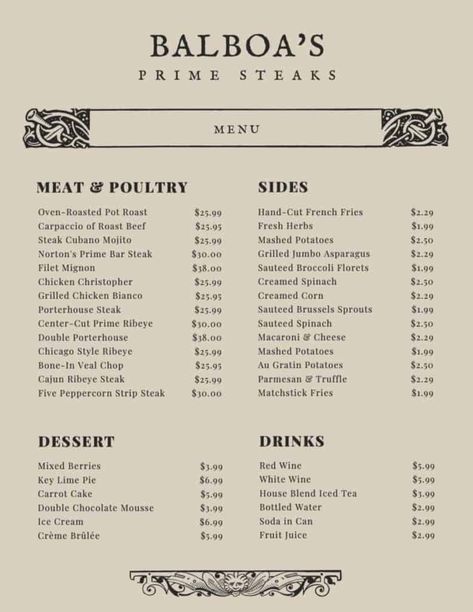 French Restaurant Menu, Steak Menu, Template Menu, Porterhouse Steak, Prime Steak, Food Menu Template, Fast Food Menu, Menu Design Template, Restaurant Menu Template