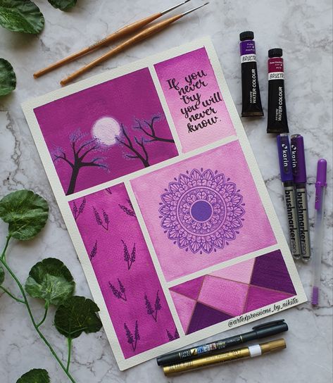 Mandala Art Mood Board, Purple Moodboard Painting, Mandala Mood Board, Mood Boards Drawing, Pencil Sketches Of Girls, Painting Mood, Board Drawing, Aesthetic Drawings, Sky Art Painting