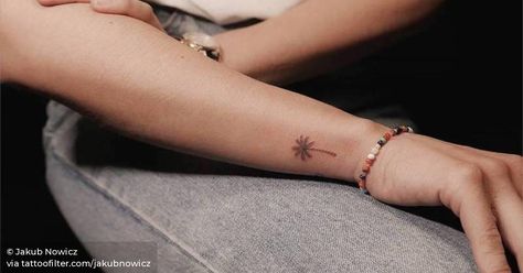 Small Palm Tree Tattoo Wrist, Palm Tree Tattoo On Wrist, Palm Wrist Tattoo, Palm Tree Tattoos For Women On Arm, Palm Tree Wrist Tattoo, Fineline Palm Tree Tattoo, Mini Palm Tree Tattoo, Tiny Palm Tree Tattoo, Palm Tattoos For Women