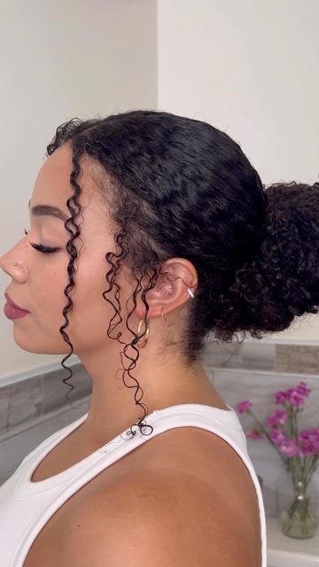 Messy Afro Hair, Wash And Go Bun Natural Hair, Low Manipulative Natural Hairstyles, Curly Tied Hairstyles, Bridesmaid Hairstyles Natural Curly Hair, Sleek Back Bun Curly Hair, Sleek Low Bun Curly Hair, Sleek Bun Hairstyles Curly Hair, Messy Bun Hairstyles For Curly Hair