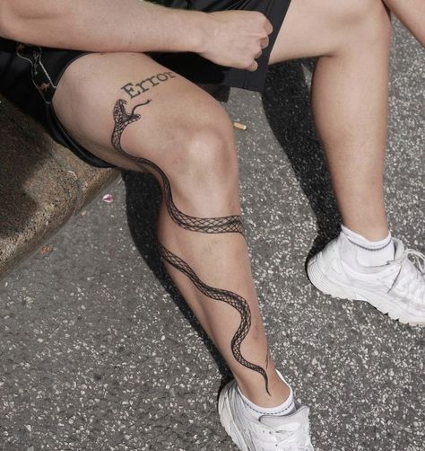 Snake Tattoo Men Leg, Leg Tattoos Small, Thigh Tattoo Men, Shin Tattoo, Full Leg Tattoos, Snake Tattoo Design, Leg Tattoo Men, Cool Small Tattoos, Calf Tattoo