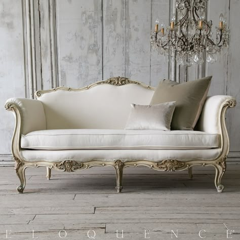 Eloquence® Louis XV Style Ivory Vintage Daybed Country Living Room Design, Victorian Sofa, White Couch, French Country Living, French Sofa, French Country Living Room, Antique Sofa, Country Living Room, French Home Decor