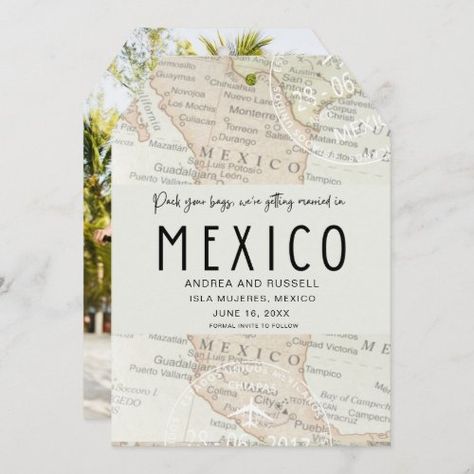 Pack Your Bags Mexico Map Photo Wedding Save The Date #zazzle #weddinginvitations #birthdayinvitations #babyshowerinvitations #zazzleinvitations #monogram #businesscards #graduation #homedecor Destination Wedding Save The Date, Luggage Tags Wedding, Map Photo, Mexico Gift, Wedding In Mexico, Mexico Map, Mexico Destination Wedding, Destination Wedding Mexico, Maputo