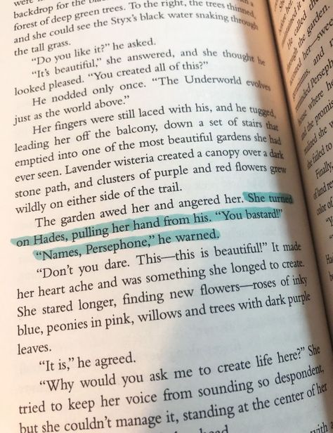 Book Quote from A Touch of Darkness by Scarlett St. Clair. 

"She turned on Hades, pulling her hand from his. "You bastard!" 

"Names, Persephone," he warned." A Touch Of Darkness Underworld, Hades And Persephone Touch Of Darkness, Sera And Nyktos Quotes, A Touch Of Malice Hades And Persephone, A Touch Of Darkness Scarlett St. Clair, Persephone And Hades Art Spicy, Hades And Persephone Scarlett St Clair, Persephone And Hades Quotes, Neon Gods Book Quotes