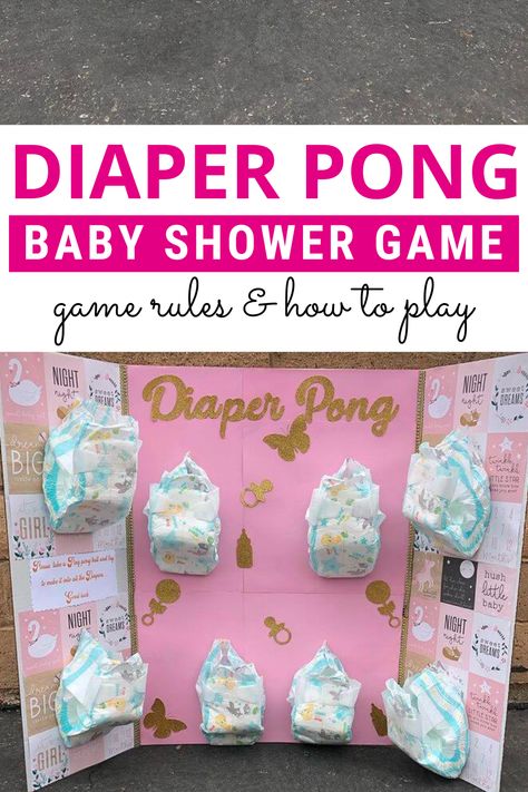 diaper pong Baby Shower Pong Games, Huggies And Chuggies Party Games, Diaper Pong Rules Printable Diy, Diaper Pong Board Ideas, Diaper Pong Baby Shower Game Rules, Diaper Shower Games, Diaper Ideas For Baby Shower Diy, Diaper Ping Pong Game, Diaper Games Baby Shower Fun