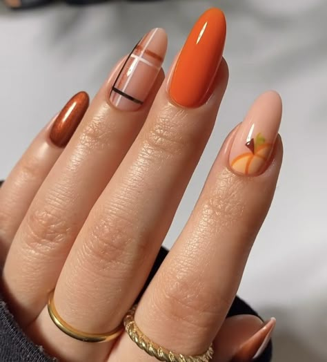 Early September Nails, Simple Fall Nails, November Nails, Pumpkin Nails, Seasonal Nails, Almond Acrylic Nails, Cute Gel Nails, Thanksgiving Nails, Fall Nail Art