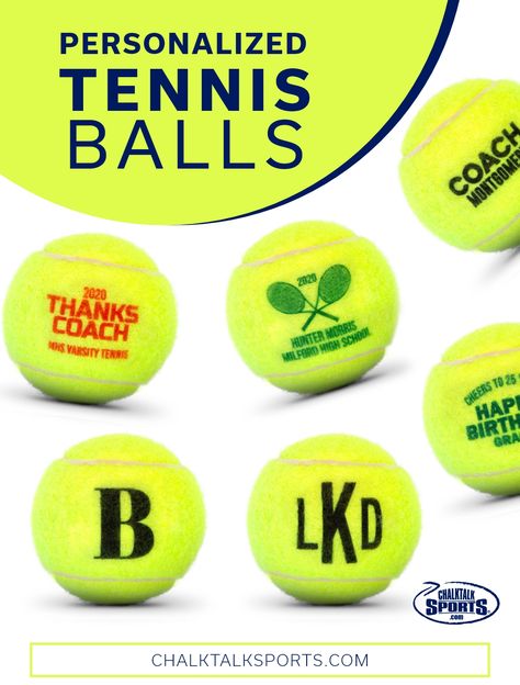 Create a custom tennis ball for any occasion! They make great tennis team gifts or thoughtful tennis coach gifts. They are even perfect for parties! Personalized tennis balls make a great gift as a display ball for coaches, players, fans, awards, contests, graduations, holidays, and more! Tennis Gifts For Guys, Tennis Awards Ideas, Tennis Banquet Ideas, Tennis Coach Gift Ideas, Senior Breakfast, Tennis Team Gifts, Tennis Events, Tennis Coach Gift, Dance Team Gifts