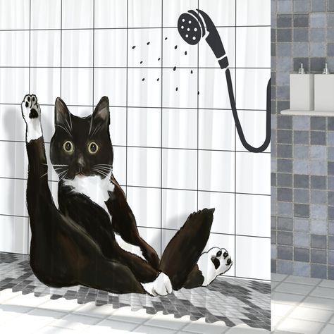 PRICES MAY VARY. [PREMIUM MATERIAL] The black cat shower curtain adopts premium fabric, easy to clean, machine-washable, waterproof, durable, no peculiar smell, good wrinkle resistance, smooth. [PRIVACY PROTECTION] The black cat shower curtain is thick enough to protect your privacy. The bathtub shower curtain allows you to enjoy the shower without outside distractions, make you relax body and soul. [WATER REPELLENT] Black cat shower curtain with excellent waterproof performance, it is beneficia Bathtub Curtains, Shower Curtain Funny, Wet Bathroom, Cat Shower Curtain, Bath Hooks, Shower Stalls, Funny Shower Curtains, Waffle Weave Shower Curtain, Black White Cat