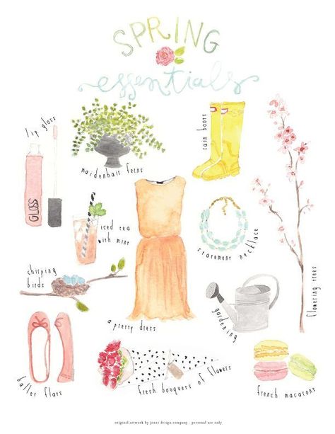 spring essentials (freebie art print) Spring Printables Free, Jones Design Company, Spring Printables, Spring Essentials, 수채화 그림, Affinity Designer, Spring Art, Watercolor Drawing, Illustration Inspiration