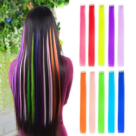 10pcs Colored Clip in Hair Extensions 22 Fake Hair Pieces, Color Extensions, Colored Hair Tips, Colored Hair Extensions, Real Hair Extensions, Straight Hair Extensions, Long Hair Extensions, Fake Hair, Synthetic Hair Extensions