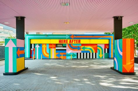 Craing & Karl, Here After, installation view, London, 2017 Craig And Karl, Beton Design, Public Artwork, Tube Station, Petrol Station, White City, Live Colorfully, Environmental Graphics, Wall Graphics