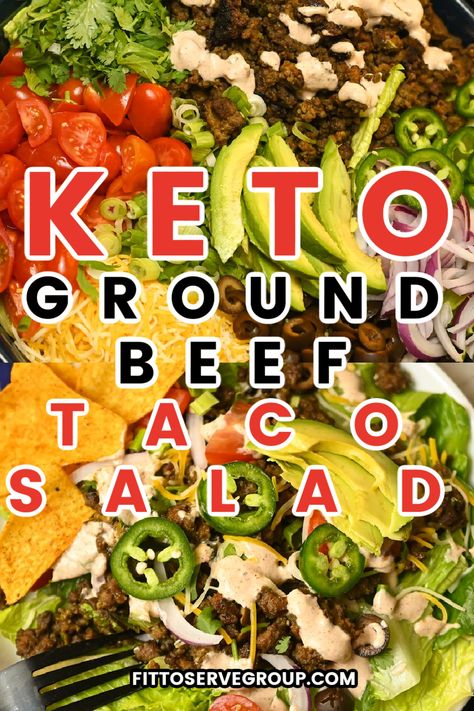 This keto ground beef taco salad is delicious, flavorful, hearty, and can be made in 30 minutes with only 6.6 net carbs! It's a great keto taco salad that features a creamy salsa dressing. low carb ground beef taco salad| gluten-free taco salad Creamy Salsa Dressing, Beef Taco Salad, Salsa Dressing, Low Carb Taco Salad, Chili Salad, Taco Salad Dressing, Taco Salad Bowls, Low Sugar Diet Recipes, Keto Taco Salad