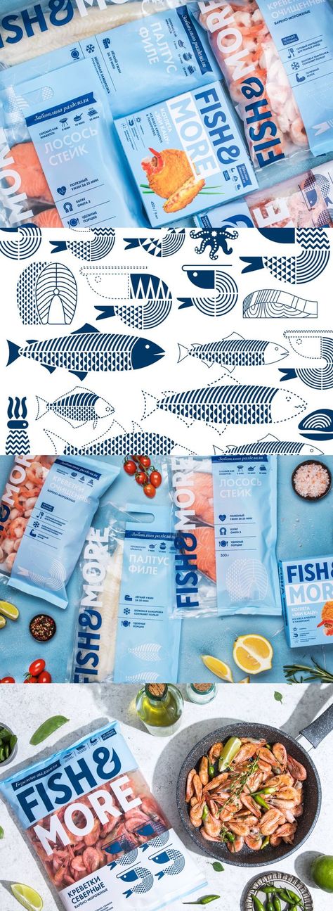 Ohmybrand - Fresh Rebranding Idea for Fish&More by Ohmybrand – The Ohmybrand team has develope… | Frozen food packaging, Food packaging design, Fresh fish packaging Fresh Fish Packaging, Fish Packaging, Frozen Food Packaging, Fish Crackers, Fish Snacks, Packaging Food, Frozen Seafood, Food Branding, Fish Illustration