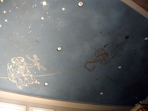 constellation ceiling-awesome Constellation Wallpaper On Ceiling, Constellation Ceiling, Wallpaper On Ceiling, Constellation Wallpaper, Ceiling Mural, Ceiling Murals, One Day I Will, Stars And Moon, Room Makeover