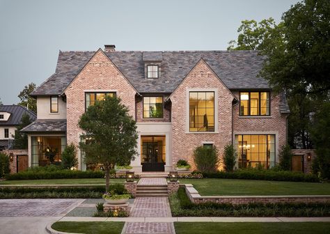 Medium Brick House Exterior, French Red Brick House Exterior, Modern Brick House Interior, Annandale Brick, Tudor Brick House, Chicago Brick Exterior, Modern Farmhouse Brick Exterior, Brick And Limestone Exterior, Reclaimed Brick House