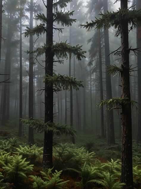 coniferous forest fog gloomy weather web with dew drop 0, #Art, #Creation, #AD, #AI Gloomy Forest, Coniferous Forest, Gloomy Weather, Cloud Forest, Foggy Forest, Dew Drops, Art Class, Art Classes, Concept Art