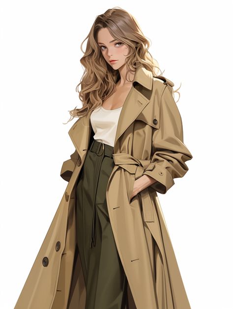 Long Coat Drawing, Anime Trench Coat, Trench Coat Detective, Trench Coat Drawing, Coat Reference, Coat Drawing, Women Scientists, Hooded Trench Coat, Drawing Stuff