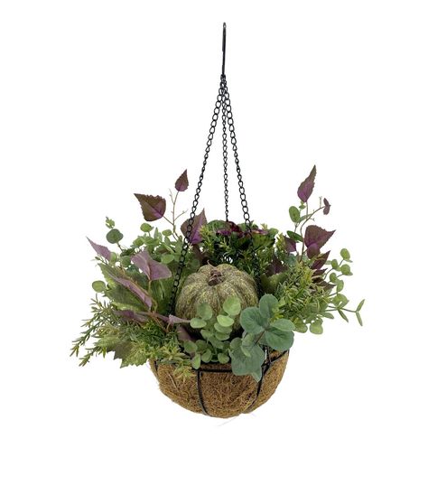 Bring the Beauty of Fall into Your Home with the 13" Fall Green Pumpkin & Herb Hanging Basket by Bloom RoomTransform your home into a comfy autumn oasis with the 13" Fall Green Pumpkin & Herb Hanging Basket by Bloom Room This stunning piece features a beautiful blend of fall colors and textures that will instantly elevate your decor Whether you hang it on your front porch or in your living room, this hanging basket is sure to impressWith its materials and craftmanship, this hanging basket is designed to last for years to come The combination of polyester, pe, iron, coconutfiber, and styrofoam ensures that it is both durable and lightweight, making it easy to hang and display wherever you chooseProduct DetailsDimensions: 13 x 13 x 11 inchesMaterials: polyester, pe, iron, coconutfiber, styro Fall Hanging Baskets Front Porches, Fall Hanging Basket Ideas, Herb Hanging, Fall Hanging Baskets, Hanging Ferns, Artificial Hanging Baskets, Fall Green, Fall Floral Arrangements, Green Pumpkin