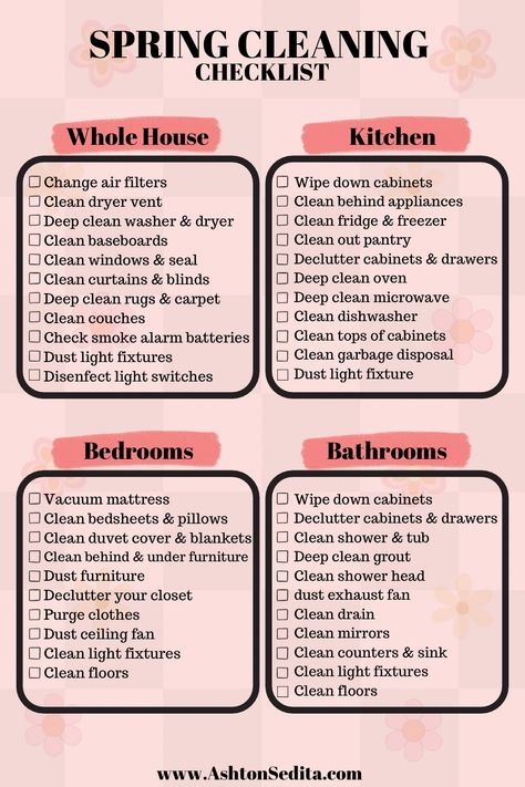 Spring Cleaning Checklist Declutter, Deep Cleaning House Checklist, Monthly Cleaning Checklist, Garbage Disposal Cleaning, Cleaning Baseboards, Clean Washer, Declutter Checklist, Deep Cleaning Checklist, Deep Cleaning House