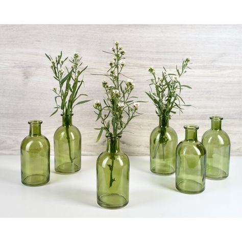 Glass Bottle Centerpieces, Kmart Decor, Bud Vase Centerpiece, Antique Medicine Bottles, Bottle Centerpieces, Antique Glass Bottles, Medicine Bottle, Glass Bottles Decoration, Green Glass Vase