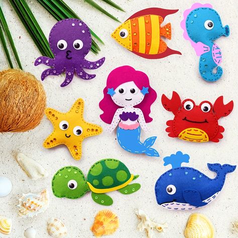 Faster shipping. Better service Kids Sewing Crafts, Sea Animal Crafts, Animals Sewing, Ocean Animal Crafts, Kids Sewing Kit, Animals Craft, Felt Plush, Mermaid Diy, Felt Crafts Diy