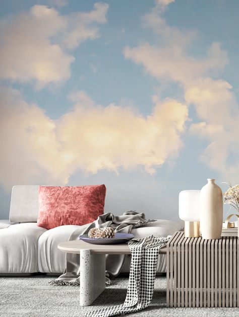 Tender Clouds wallpaper mural ➡ 100% PVC-free and non-toxic Beach House Wallpaper, Unique Murals, Cloud Wallpaper, Beach Wallpaper, Mural Design, Unique Photography, Stunning Photography, Blue Clouds, Room Hallway