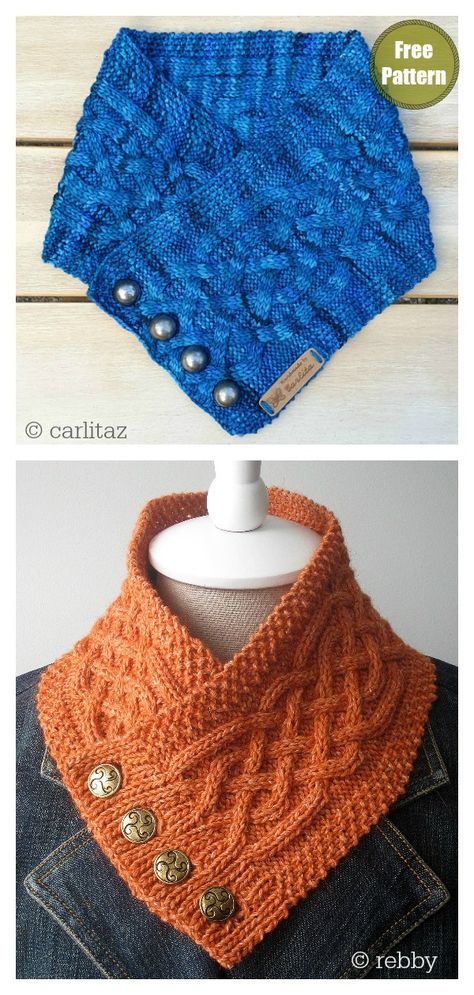 Celtic Cable Button Cowl Free Knitting Pattern #freeknittingpattern  #cowlneck  #neckwarmer  #celtic Knitted Scarves, Knitting Patterns Free Scarf, Easy Knitting Projects, Cowl Knitting Pattern, Cable Knitting, Free Scarf, Summer Trends Outfits, Vogue Knitting, Celtic Knots