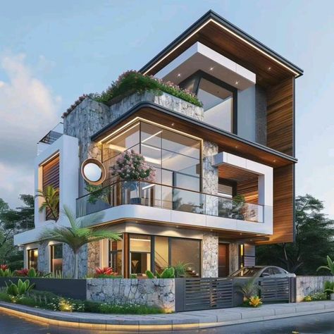 Residential Building Elevation, Building Elevations, Father Status, Elevation Architecture, Modern Art Deco Home, Luxury Home Designs, Elevation Ideas, Architecture Facade, 3d Elevation