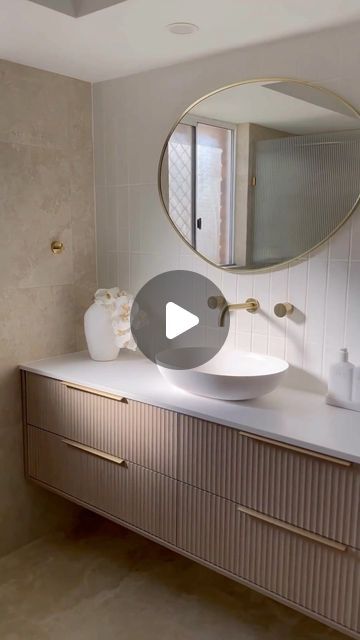 Beaumont Tiles on Instagram: "Take a look at this transformation by @ProjectSorrento 😍 

This beautiful renovation was brought to life with our Pompeii Travertine Crema Microtec on the floor & walls, Agrestic White Satin for the feature wall and our EXCLUSIVE Marquis Wake Vanity for the ultimate coastal paradise 🌴

See these tiles plus the vanity and our bathroomware in-store or online - link in bio👆" Beaumont Tiles, Pompeii, On The Floor, White Satin, Feature Wall, The Floor, Bathroom Ideas, Link In Bio, Take A