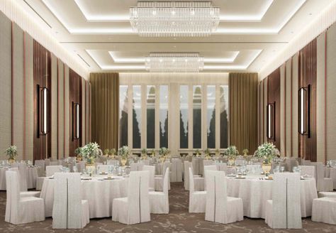 Ratchapruk Ballroom Function Hall Design Ideas, Banquet Hall Design Interiors Indian, Multipurpose Hall Interior Design, Ballroom Ceiling, Banquet Design, Marriage Hall Decoration, Ballroom Design, Marriage Hall, Modern Ballroom