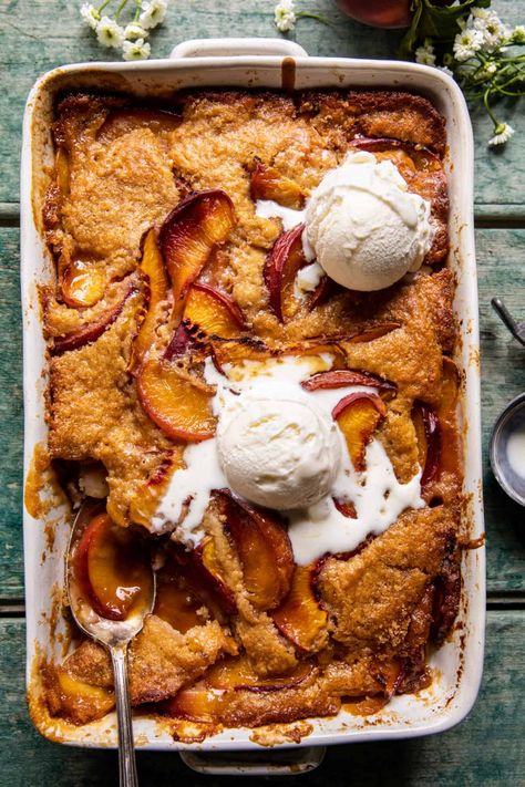 Peach Cobbler Photography, Peach Cobbler Aesthetic, Wedding Cobbler, Cobbler Aesthetic, Cobbler Peach, Brown Sugar Peaches, Tasty Peach, Cozy Food, Recipe Pictures