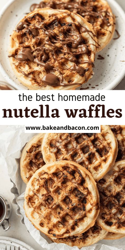 Waffle With Nutella, Nutella Uncrustables, Nutella Stuffed Waffles, Nutella Waffles Recipe, Nutella Breakfast Recipes, Nutella Recipes Breakfast, Buttery Waffles, Girly Breakfast, Waffles With Nutella