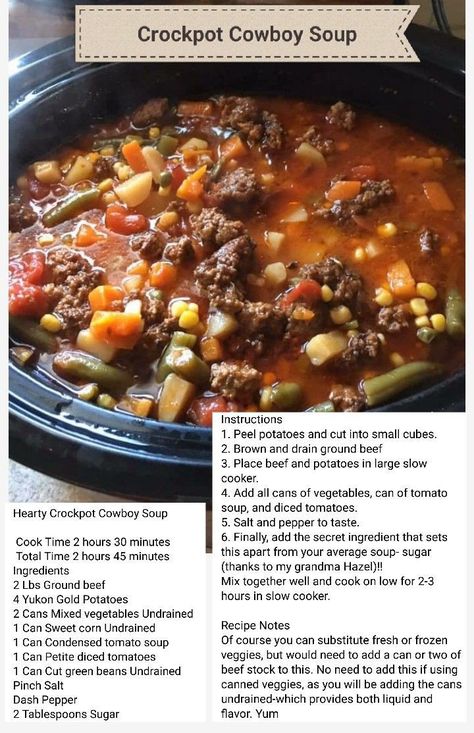 Crockpot Cowboy Soup, Bbq Soup, Cowboy Soup, Soup Recipes Easy, Beef Recipes For Dinner Healthy, Beef Recipes Healthy, Best Soup, Beef Soup Recipes, Healthy Ground Beef