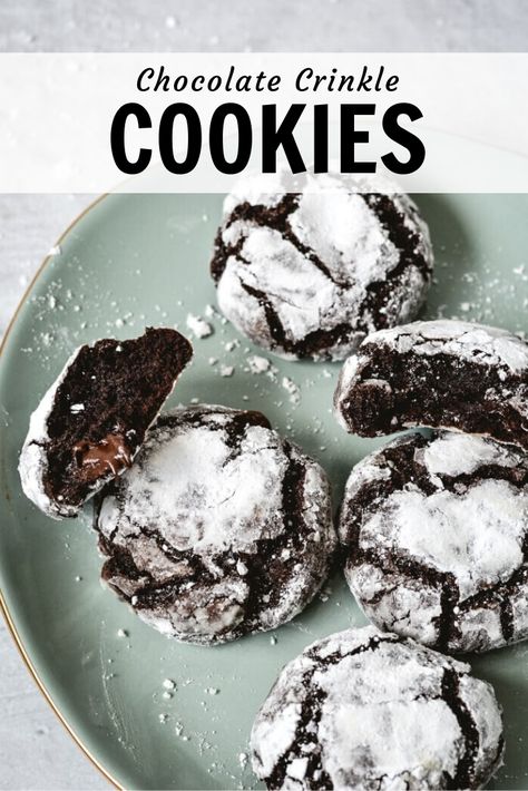 These crackly, chewy Chocolate Crinkle Cookies with Butter are simply irresistible! Festive and utterly delicious, they are perfect for Christmas baking (or any time of year!). With a crisp, crackled coating and a chewy, fudgy chocolate middle, these little cookies are enough to satisfy any chocolate lover! #chocolatecrinklecookies #christmascookies #holidaycookies #cookies #chocolatecrinklecookieseasy #easycookierecipe #cookingwithkids #chocolatecrinklecookieswithbutter Best Chocolate Crinkle Cookies, Chocolate Crinkle Cookies Recipe, Crinkle Cookies Recipe, Chocolate Crinkle, Chocolate Crinkle Cookies, Chocolate Crinkles, Crinkle Cookies, Christmas Food Desserts, Oreo Cheesecake