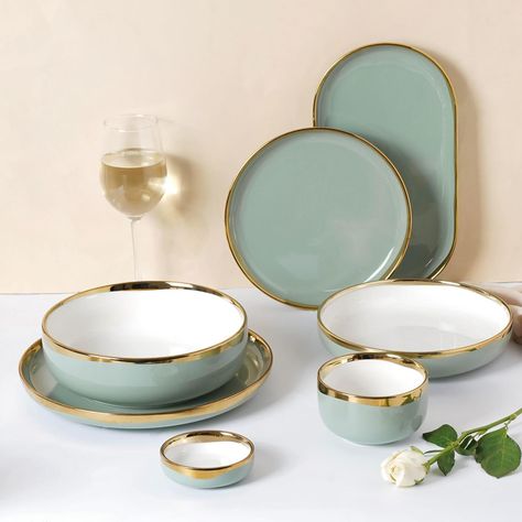 Table for two, (or a few more) please! 🤭 Dine, delight, make memories with our beautiful dinner sets and say goodbye to boring dinners! 🍽️🍛 Products featured: 1. VERA Pink 27 Piece Dinner Set For 6 2. VERA Green 27 Piece Dinner Set For 6 3. Black Exotic 22-Piece Ceramic Dinner Set For 6 4. Luxe Moroccan 28-Piece Ceramic Dinnerware For 6 Dark Green 5. Amber Clay 22 Piece Dinnerset For 6 6. Lao Luxury 22 Piece Dinner Set For 6 Mint Green 7. Grey Scalloped 22 Piece Dinner Set For 6 8. Dandelio... Kitchen Decor Collections, Green Dinner, Green Dinner Plates, Ceramic Dinner Set, Serveware Set, Plates And Bowls Set, Green Side, Green Bowl, Deep Plate